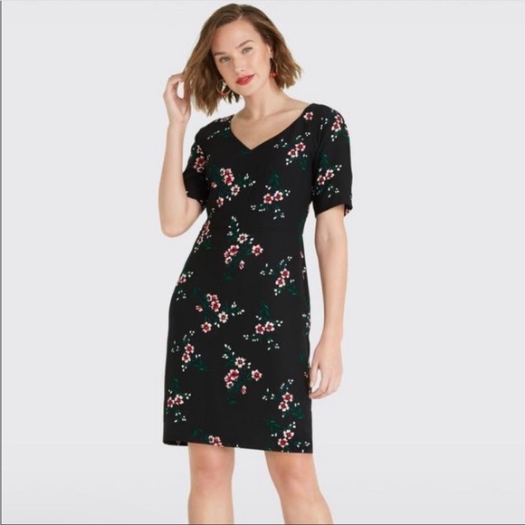 Draper James Floral‎ V-Neck Sheath Dress in Black Size 6 - Picture 3 of 8